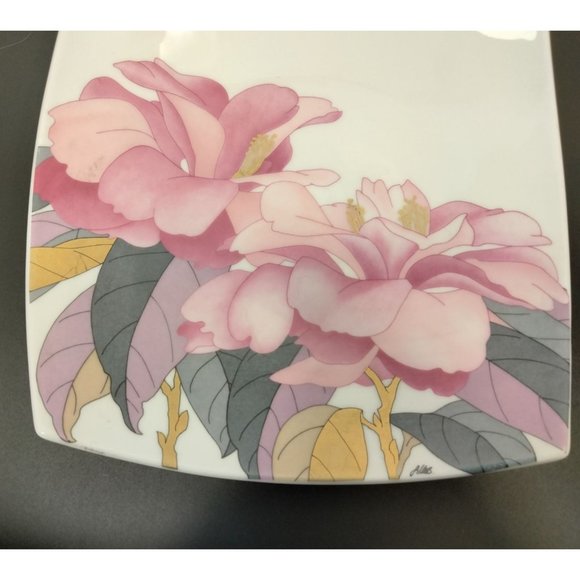 Rosenthal Studio Plate Bowl Line Floral Square Pink Gold Flowers Germany Signed - Picture 2 of 6